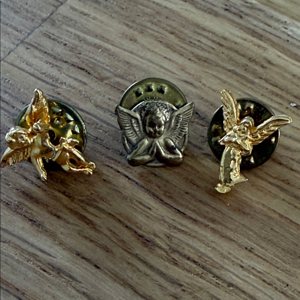 Gold and Silver Angel Lapel Pins vintage